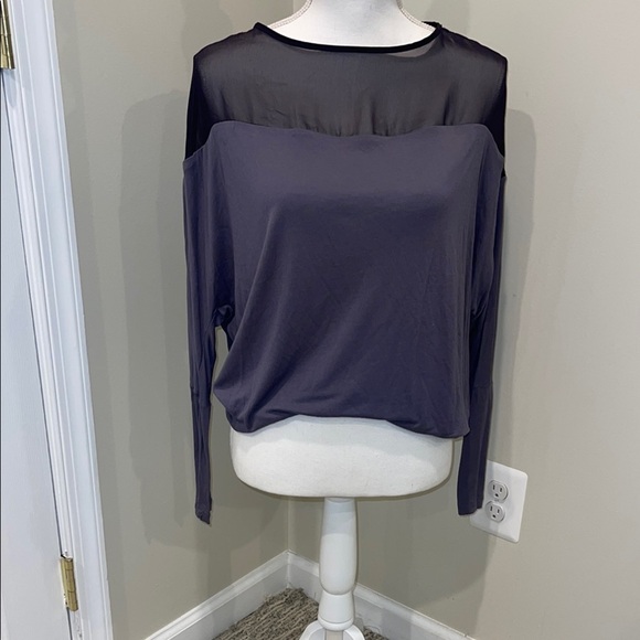 Kenar Grey Long Sleeve Blouse - Size M, Sheer Neckline, Business Casual - Picture 1 of 6